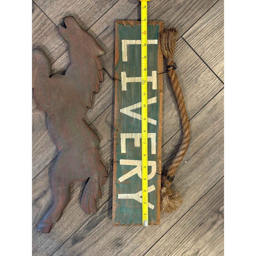 Vintage Rustic Wooden Livery Sign Rearing Horse Cutout Barn Tack Room Wall Decor - Picture 3 of 4